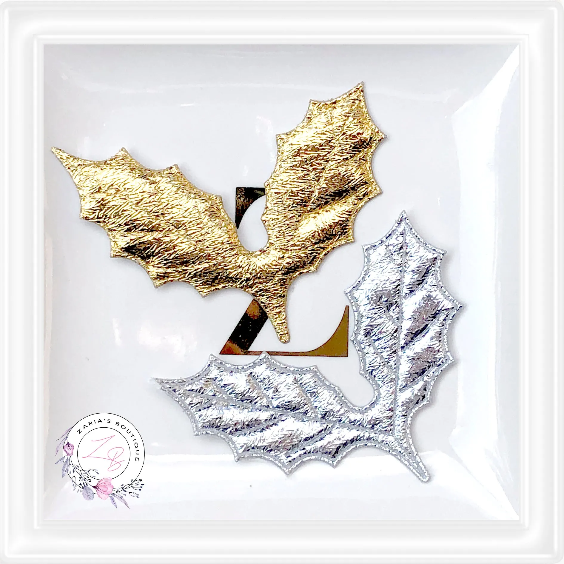 ⋅ Christmas Holly Leaves ⋅  Silver & Gold ⋅ Sold in Pairs ⋅