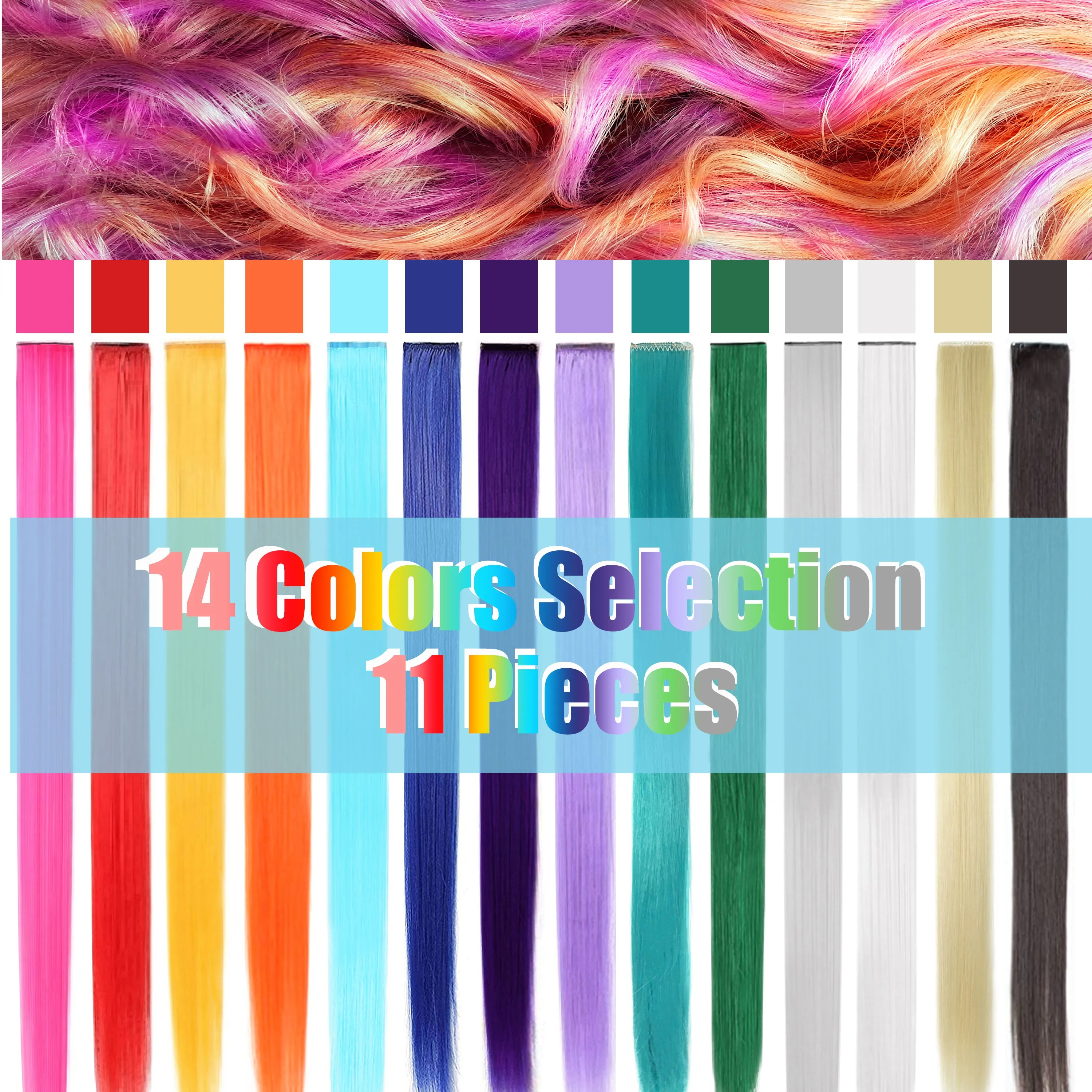 11 Pieces Single Color 21 Inches Straight Party Highlights Clip In Synthetic Hair