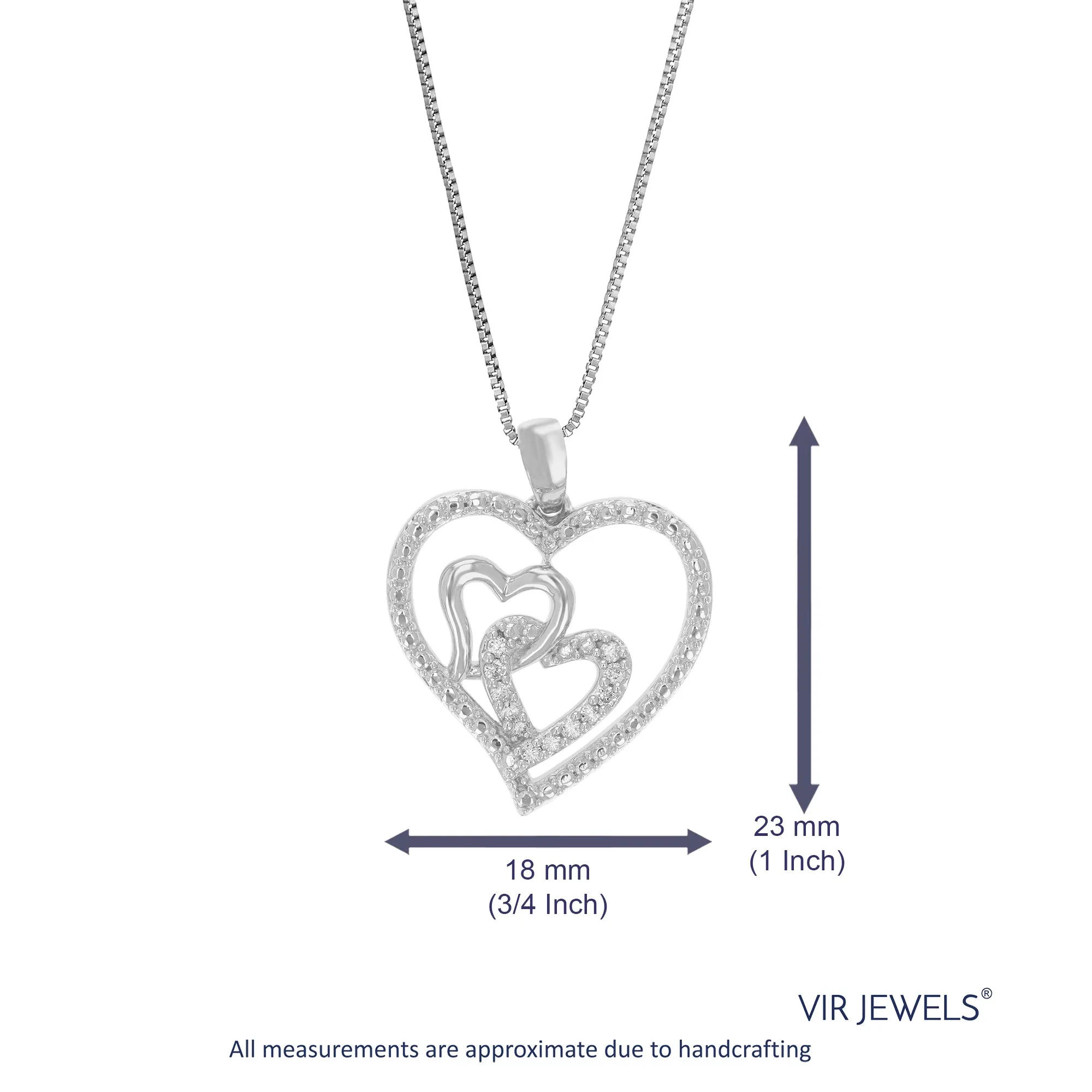 1/10 cttw Lab Grown Diamond Three Heart Pendant in Sterling Silver