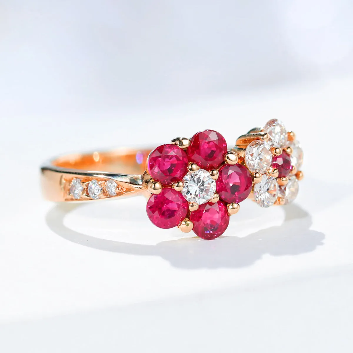1.10CTW Diamond and Ruby Double Flowers Ring