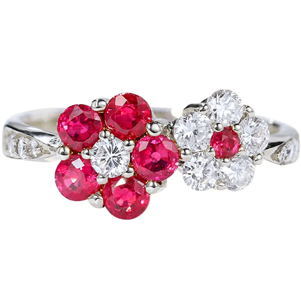 1.10CTW Diamond and Ruby Double Flowers Ring