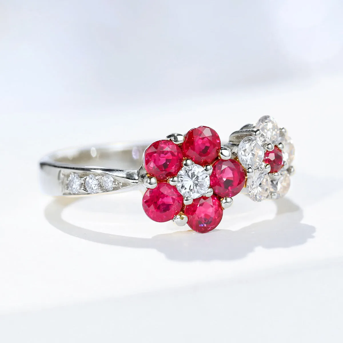 1.10CTW Diamond and Ruby Double Flowers Ring