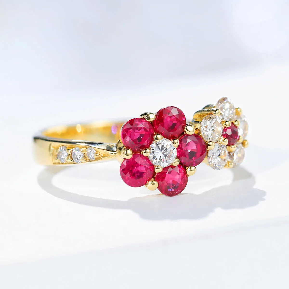 1.10CTW Diamond and Ruby Double Flowers Ring