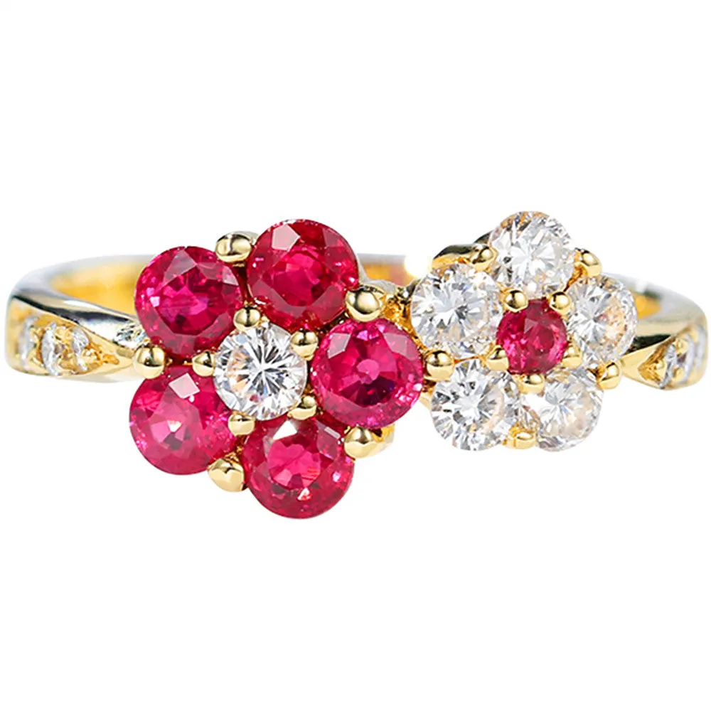 1.10CTW Diamond and Ruby Double Flowers Ring