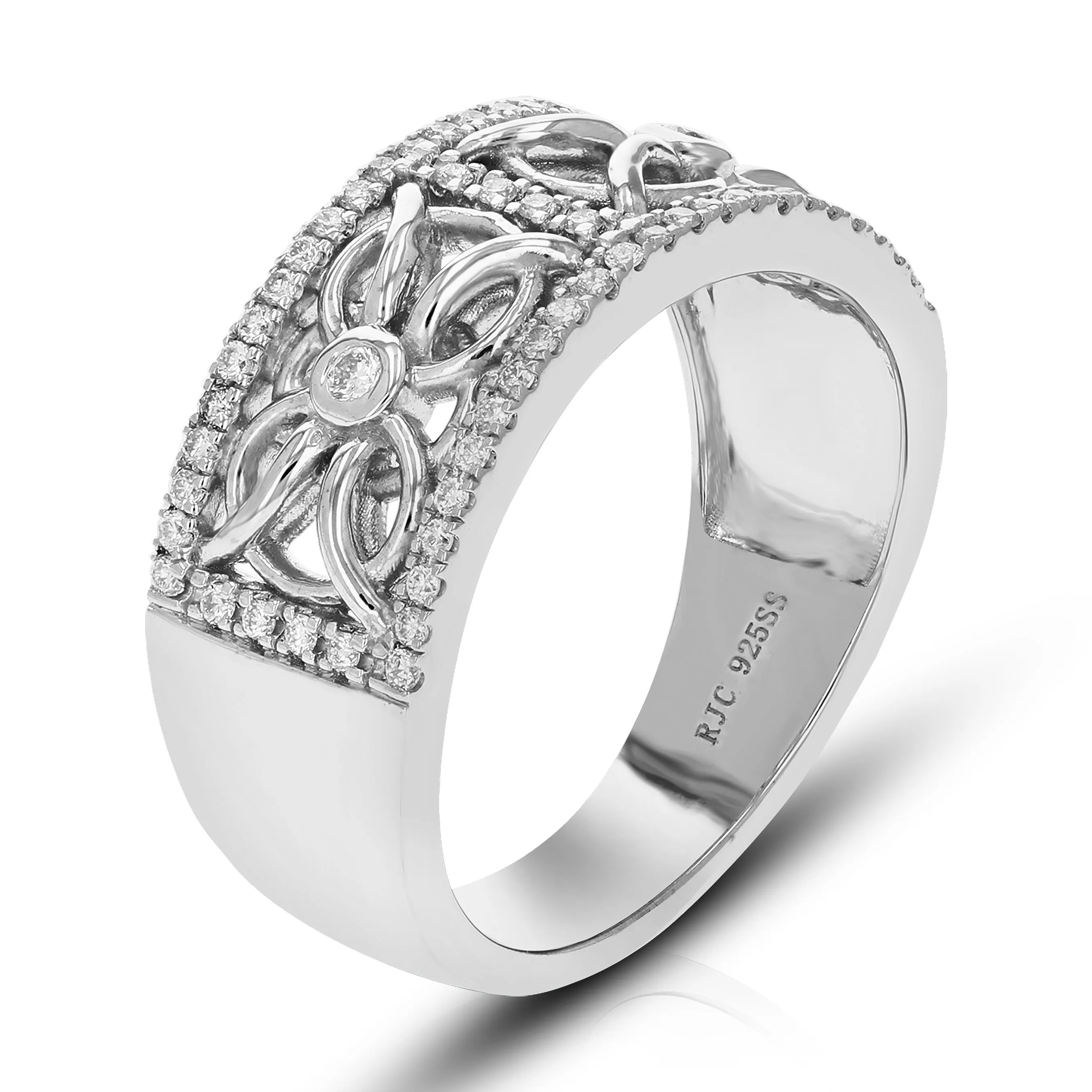 1/3 cttw Lab Grown Diamond Clover Lace Wedding Band in Silver