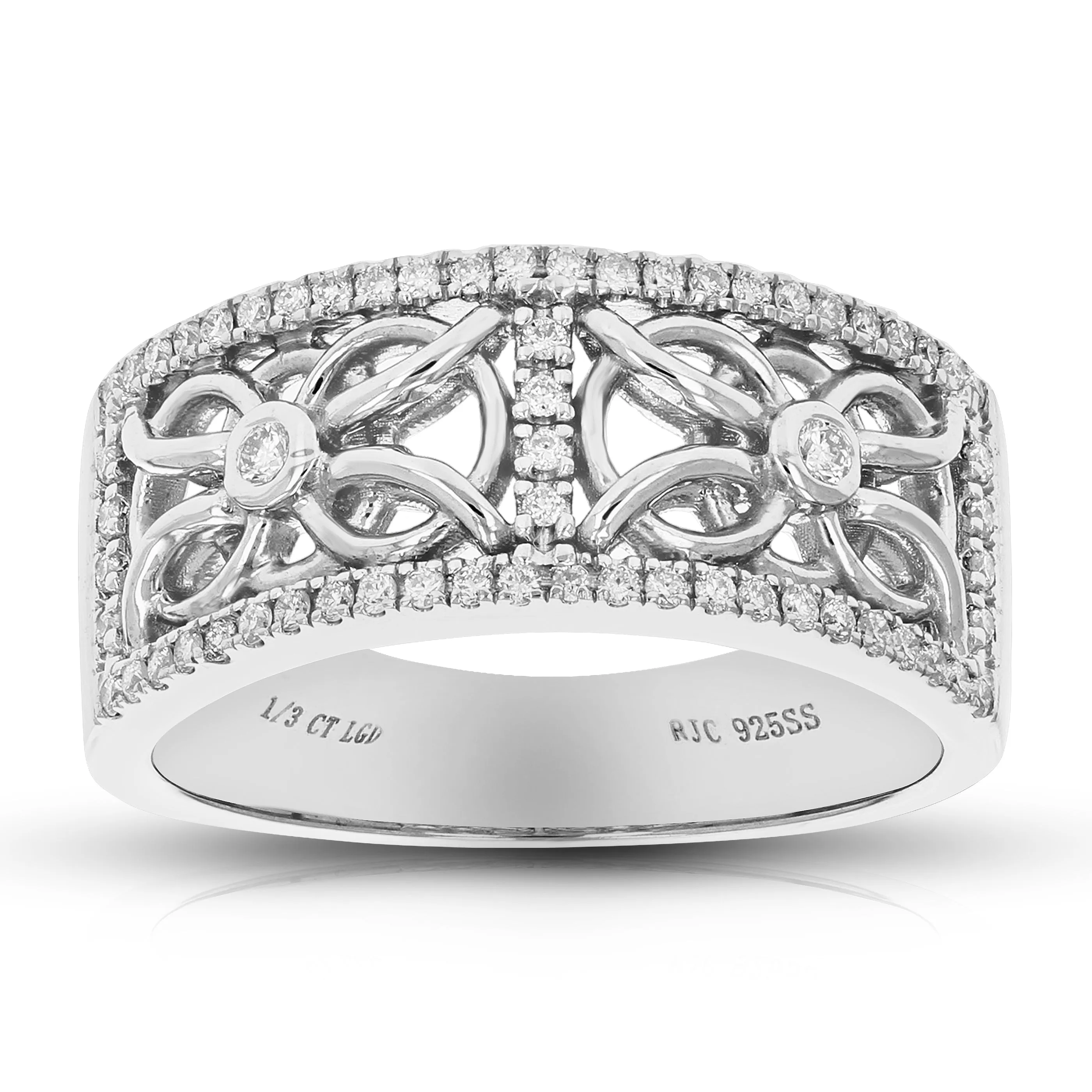 1/3 cttw Lab Grown Diamond Clover Lace Wedding Band in Silver
