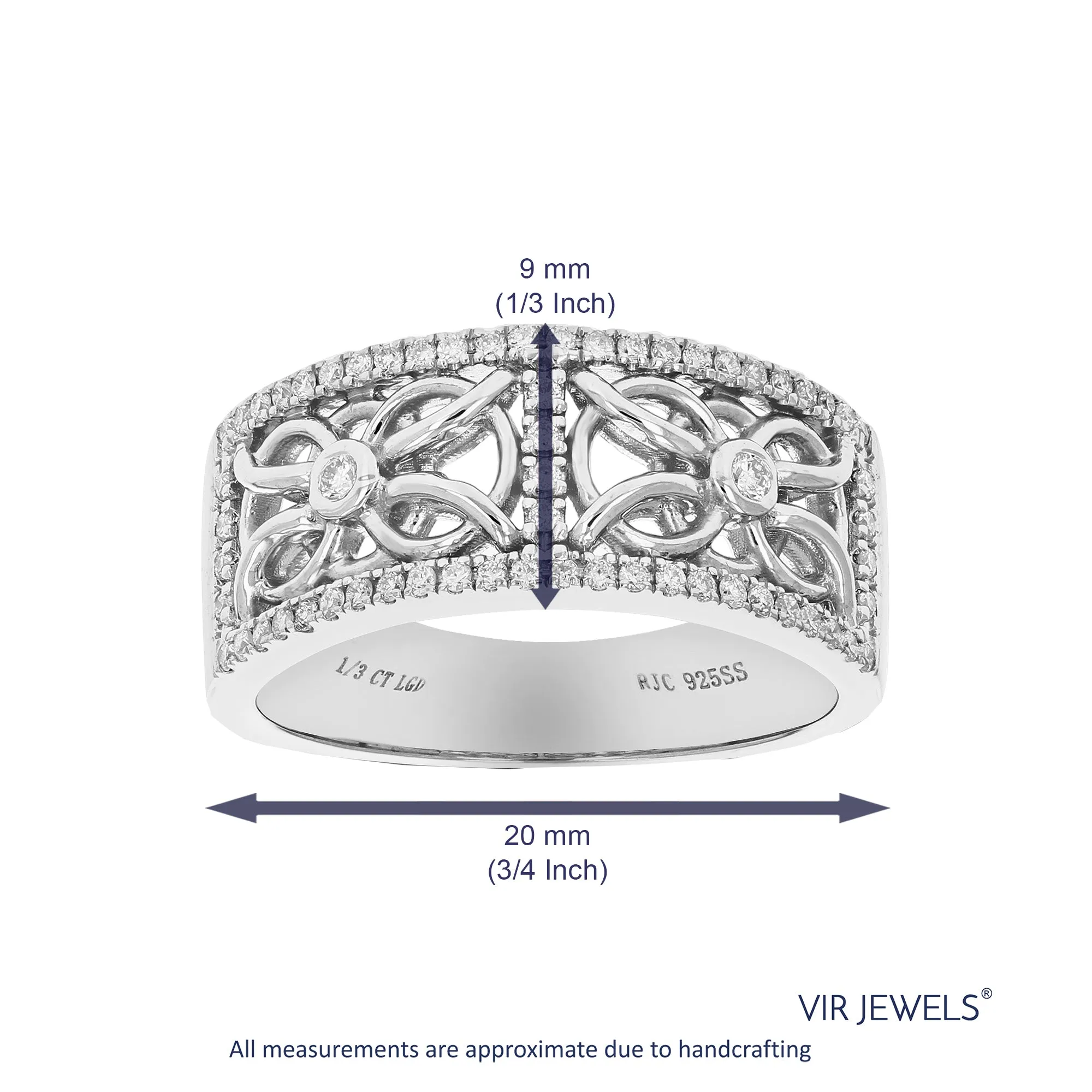 1/3 cttw Lab Grown Diamond Clover Lace Wedding Band in Silver