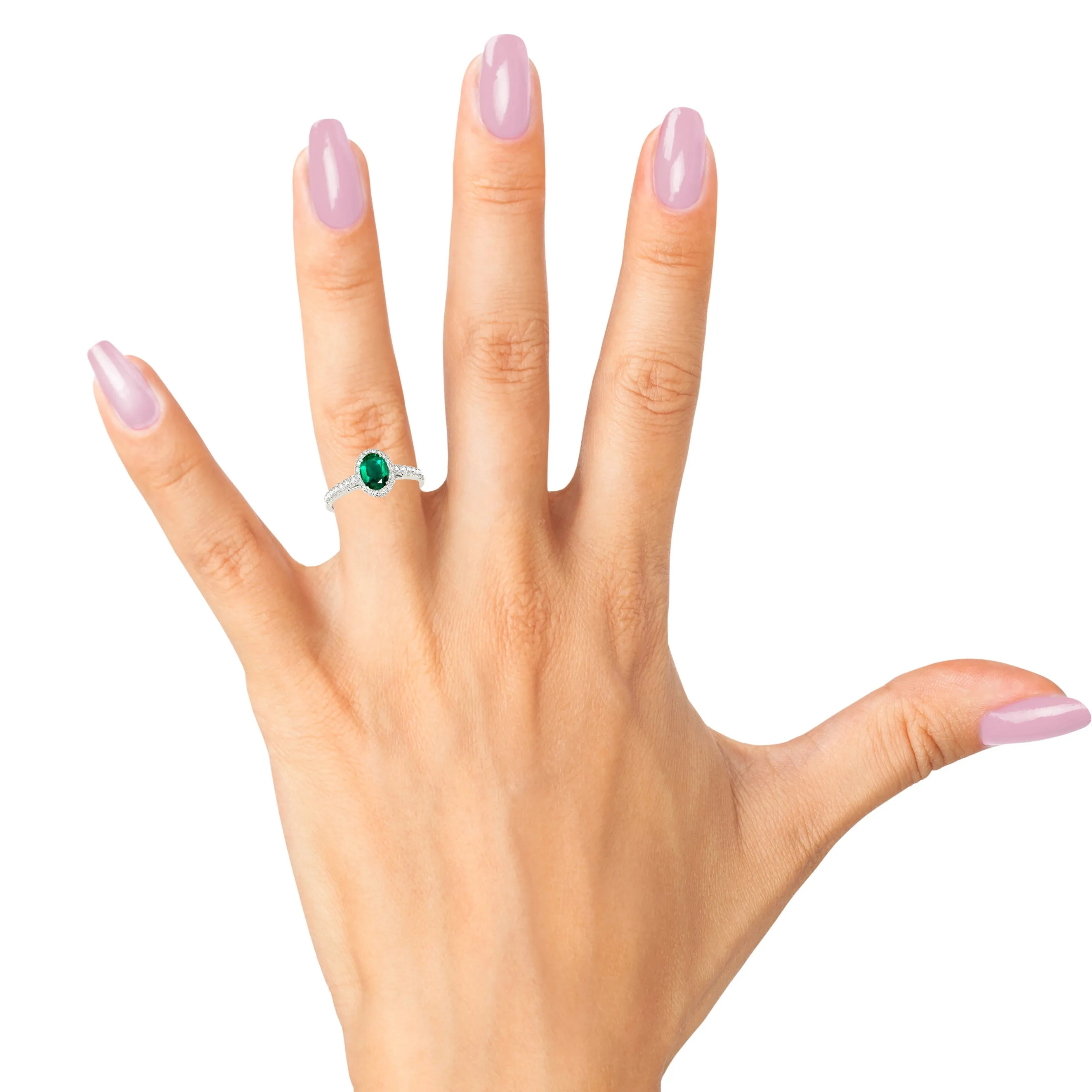 1.30 ct. Genuine Oval Emerald With Halo And Thin Diamond Band