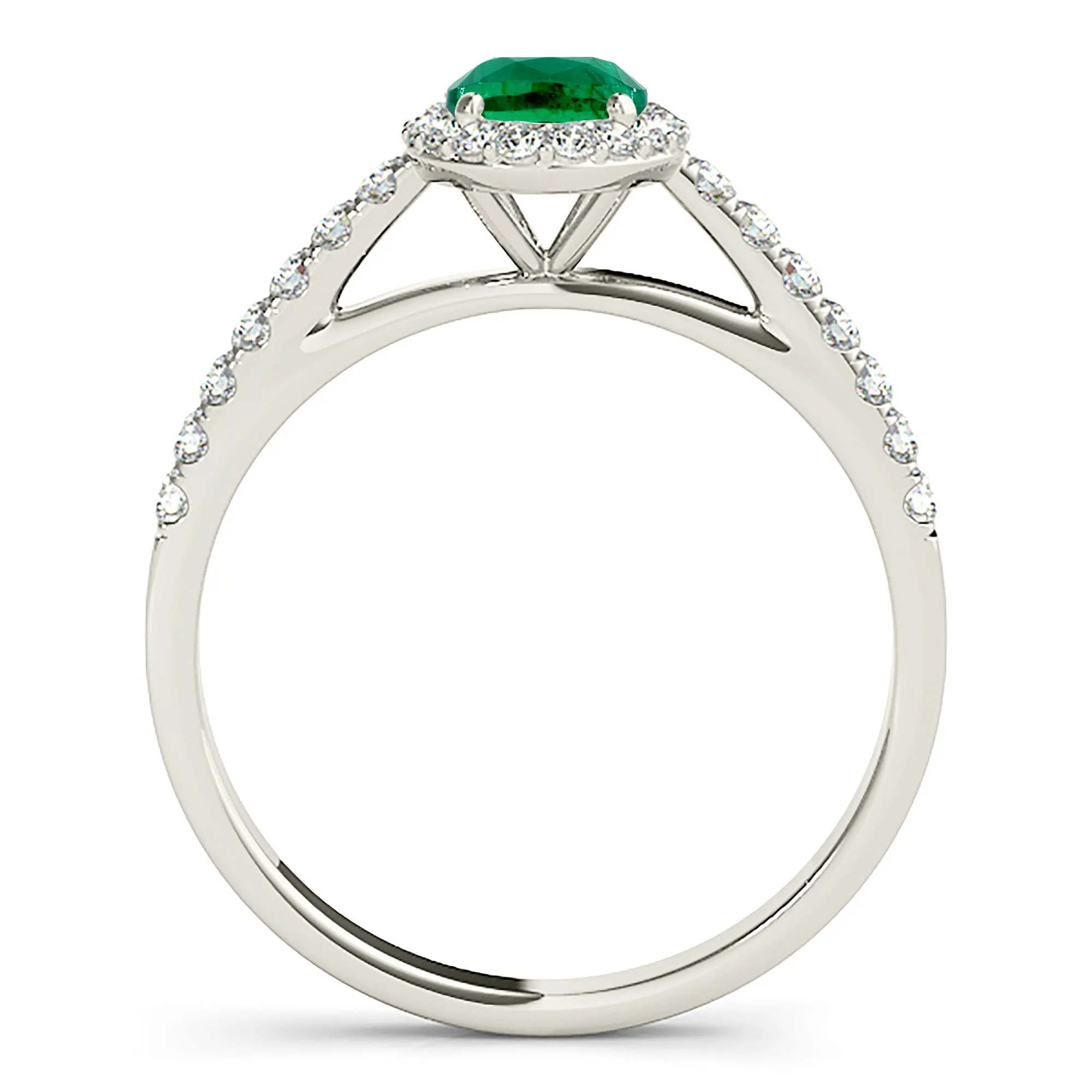 1.30 ct. Genuine Oval Emerald With Halo And Thin Diamond Band