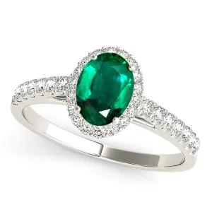 1.30 ct. Genuine Oval Emerald With Halo And Thin Diamond Band