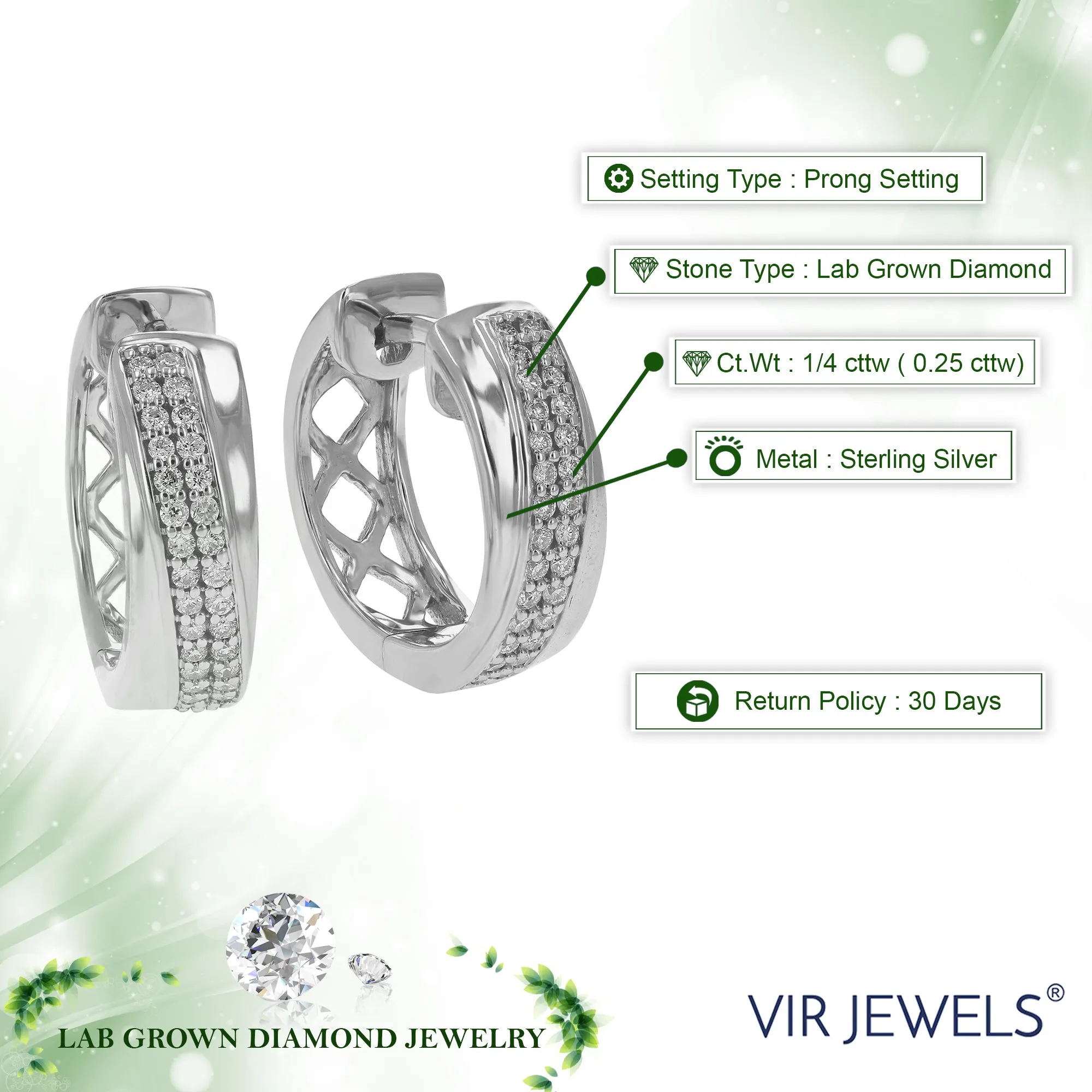 1/4 cttw Lab Grown Diamond Cross Over Hoop Earring Sterling Silver