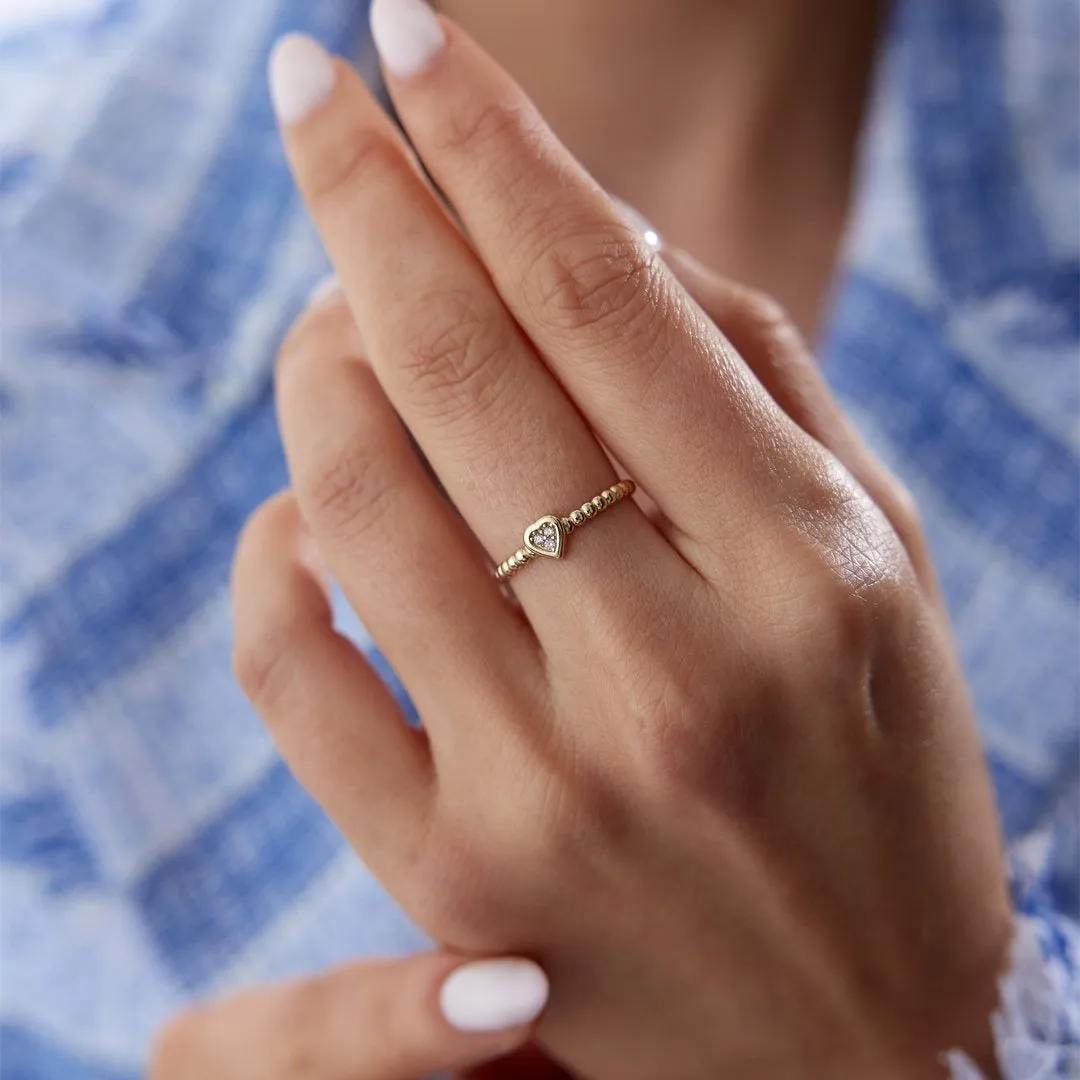 14k Gold Ball Heart Ring