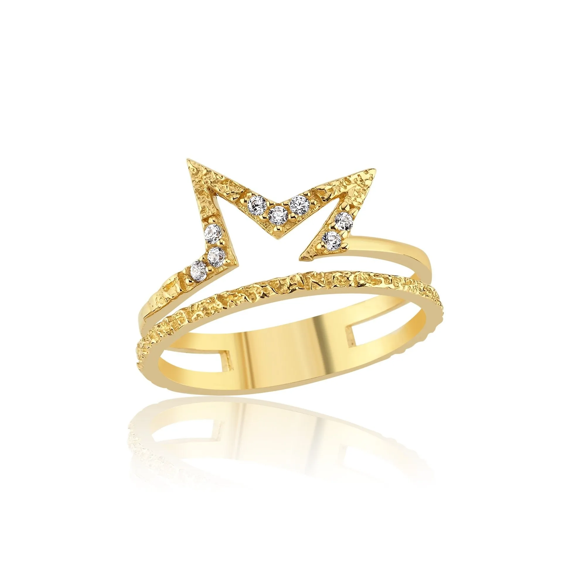 14k Gold Crown Star Ring