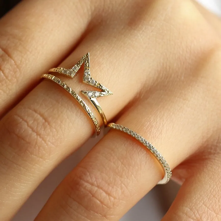 14k Gold Crown Star Ring