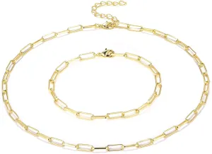 14K Gold Dainty Paperclip Link Chain Necklace for Women Girls