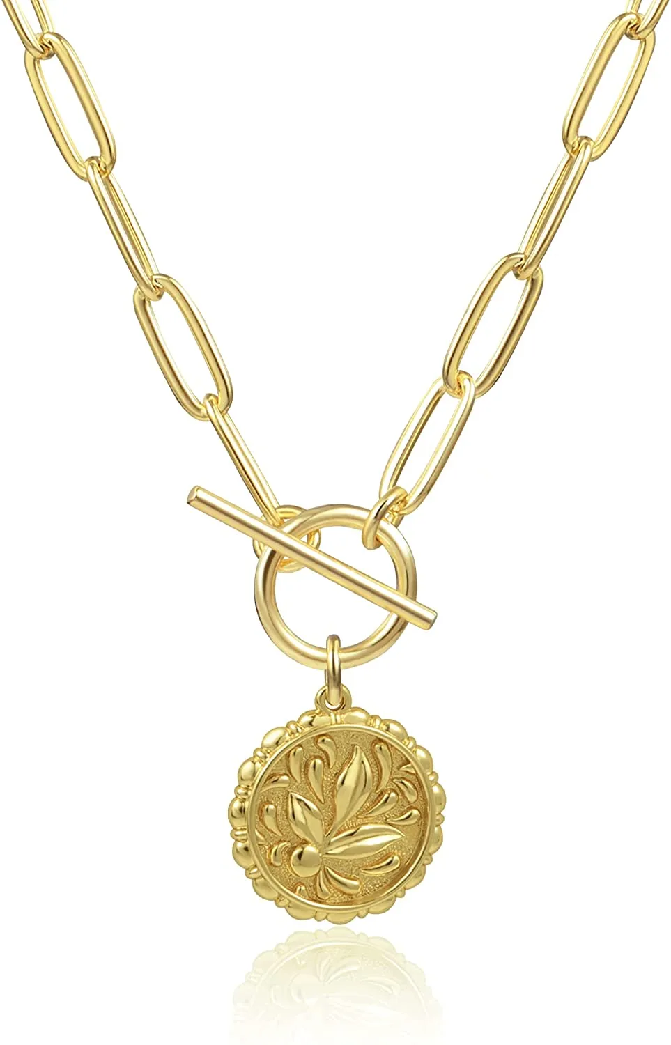 14K Gold Dainty Paperclip Link Chain Necklace for Women Girls