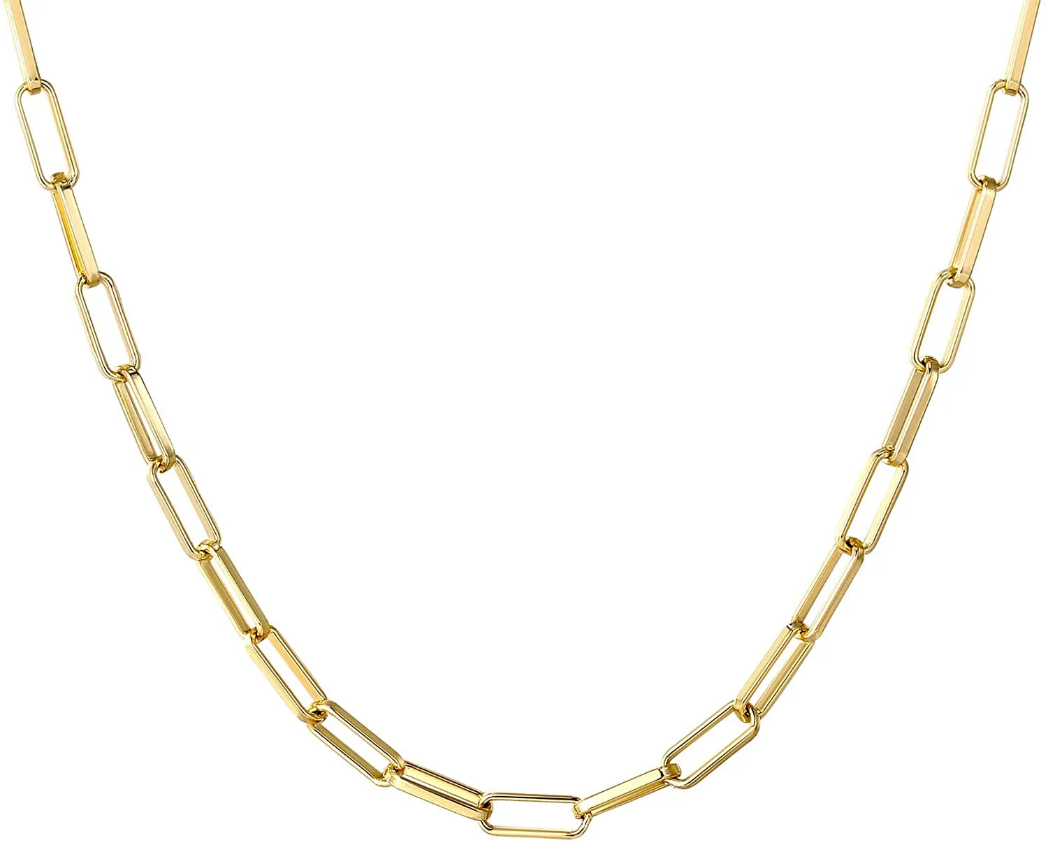 14K Gold Dainty Paperclip Link Chain Necklace for Women Girls