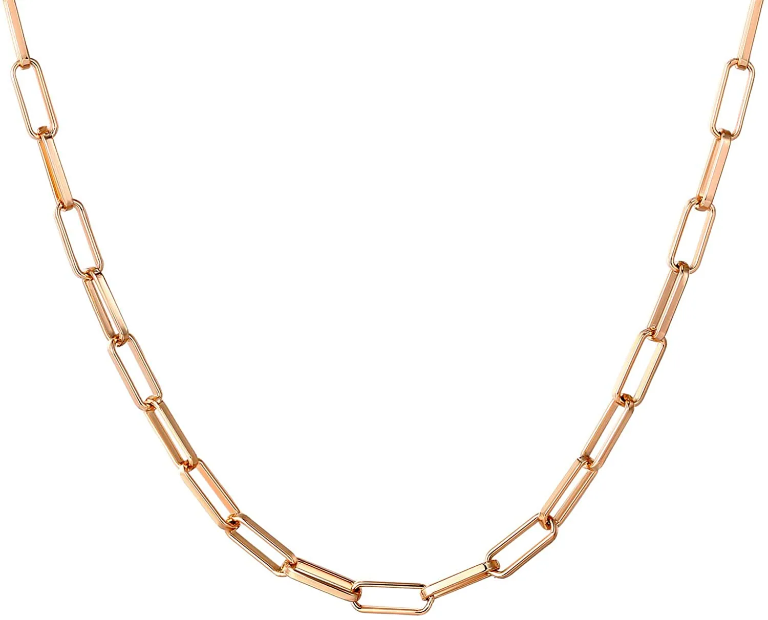 14K Gold Dainty Paperclip Link Chain Necklace for Women Girls