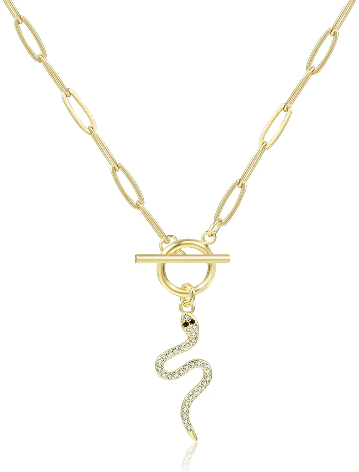14K Gold Dainty Paperclip Link Chain Necklace for Women Girls