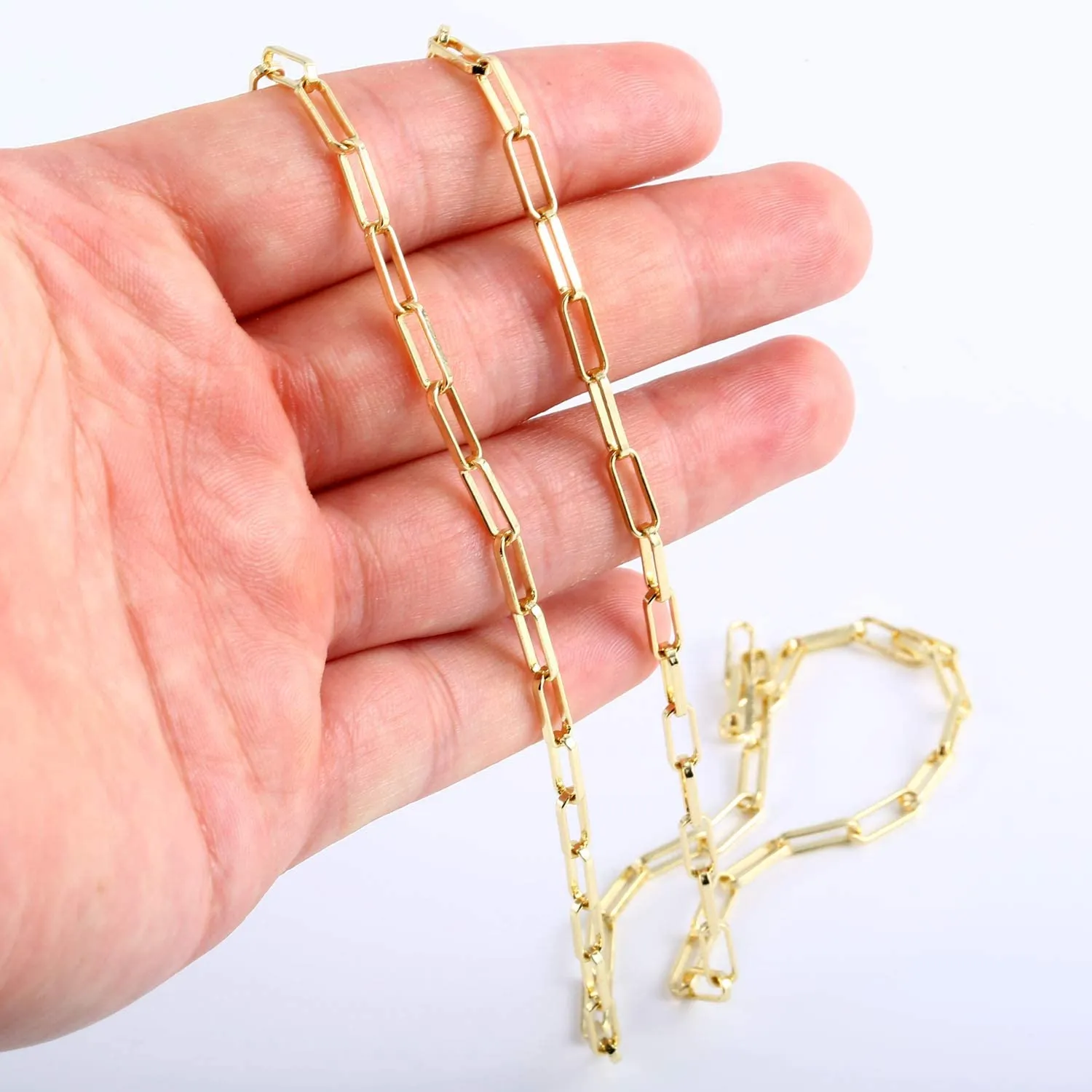 14K Gold Dainty Paperclip Link Chain Necklace for Women Girls