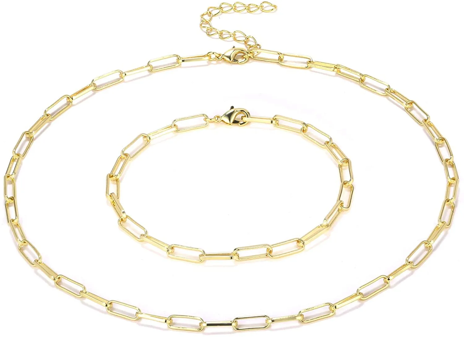 14K Gold Dainty Paperclip Link Chain Necklace for Women Girls