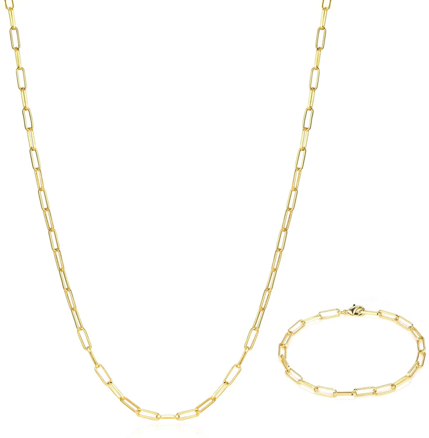 14K Gold Dainty Paperclip Link Chain Necklace for Women Girls