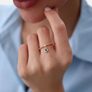 14k Gold Dangle Evil Eye Ring