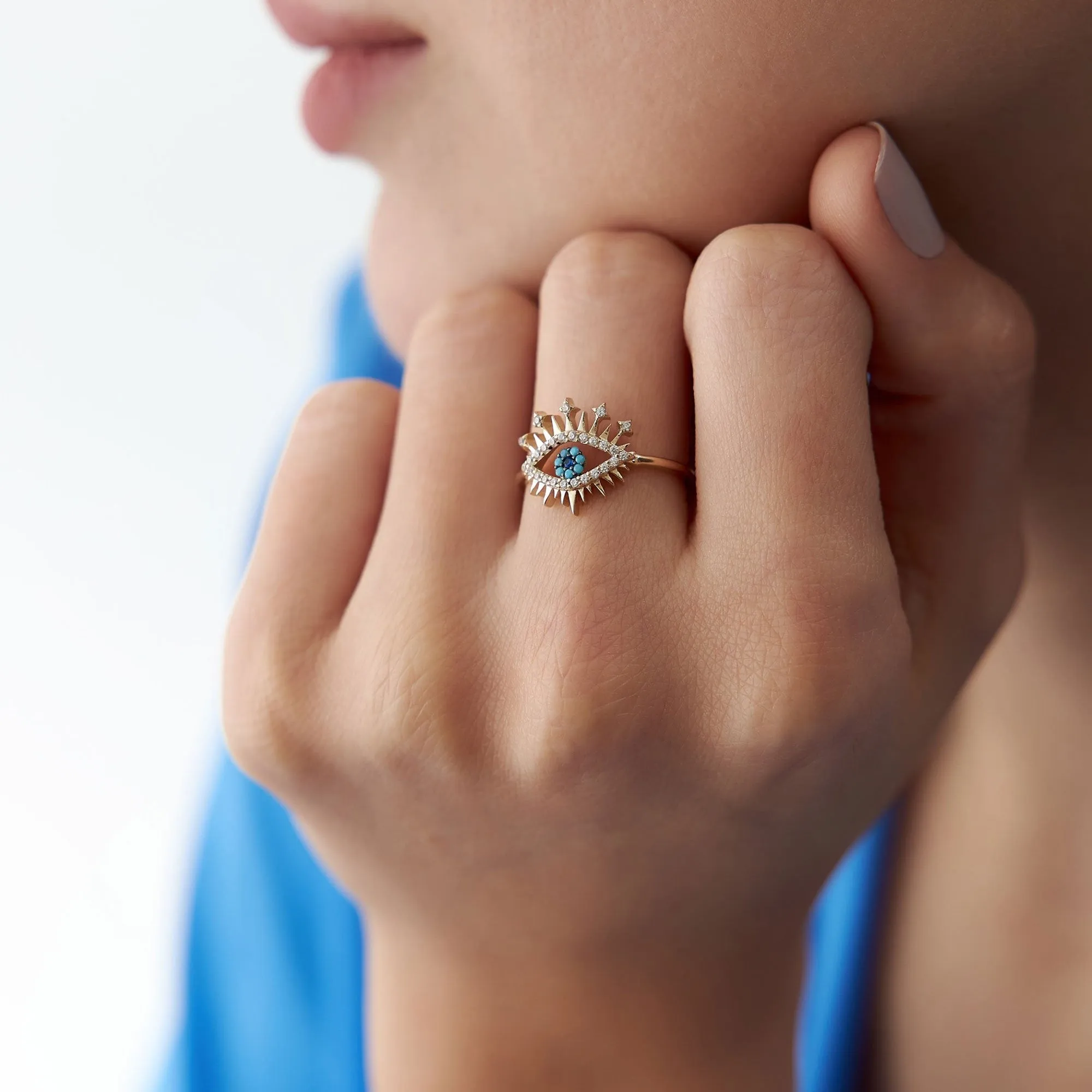 14k Gold Eye Ring