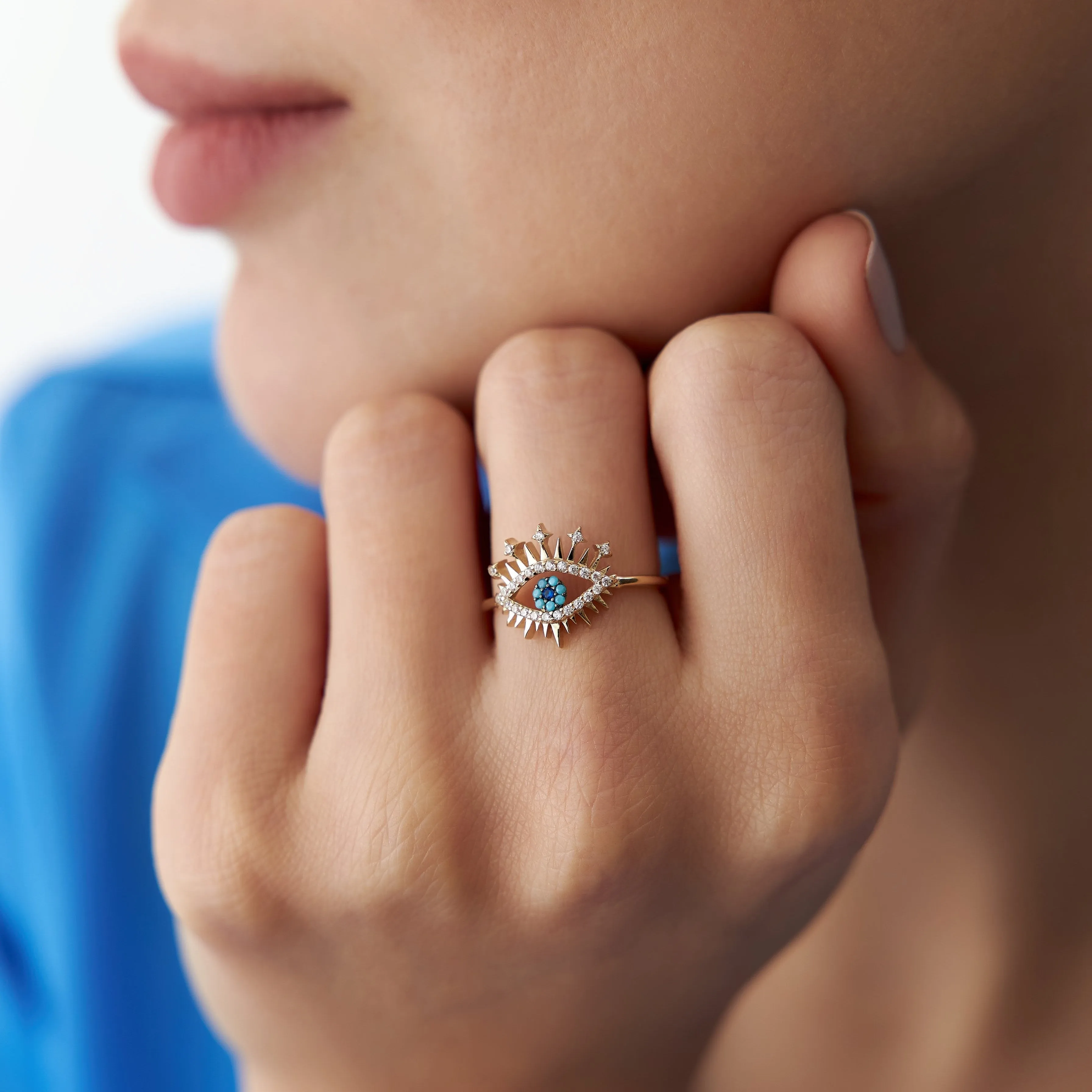 14k Gold Eye Ring