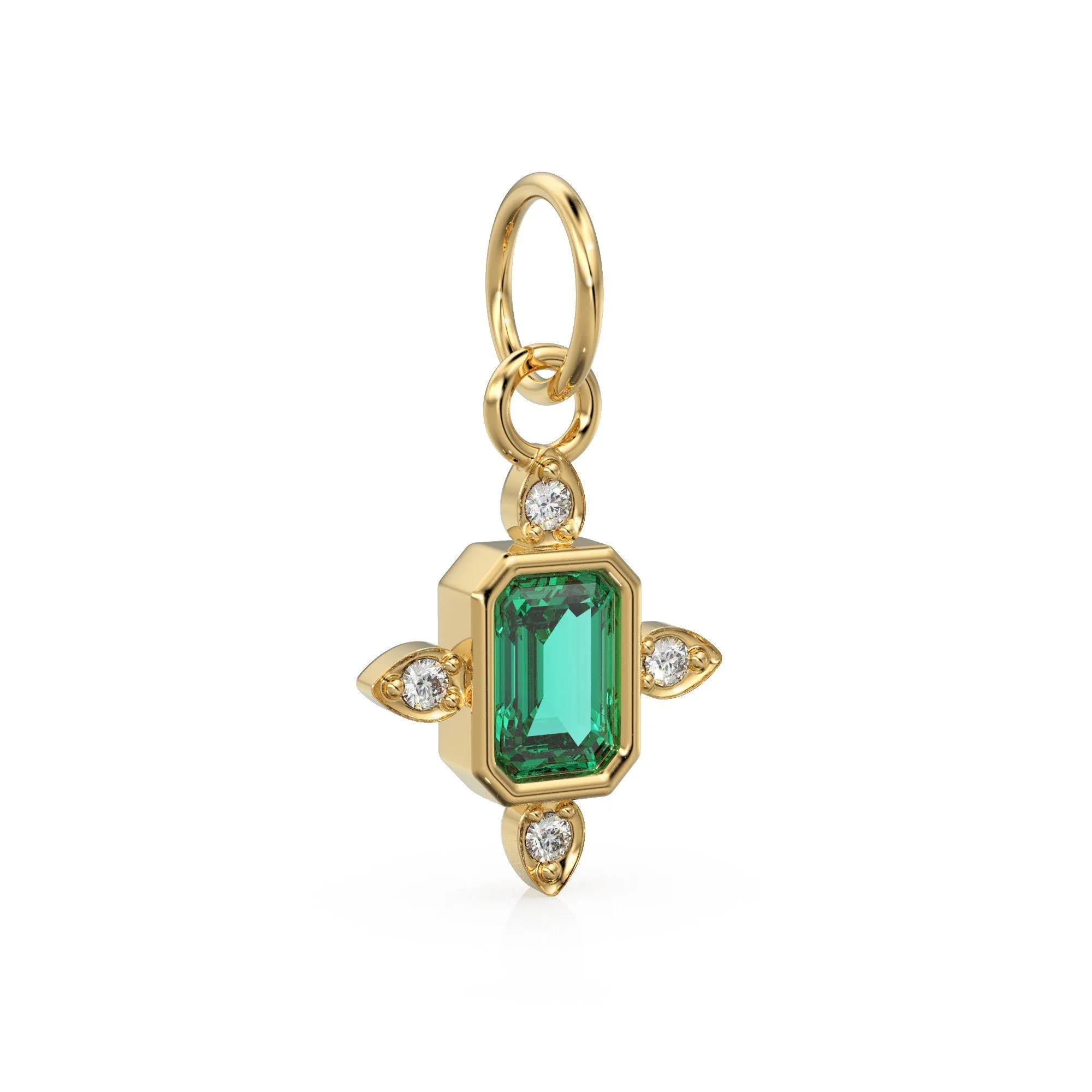 14k Gold Lab Emerald & Rose Cut Diamond Women Pendant Necklace, Emerald Gemstone, Minimalist Gold Jewelry, Necklace Findings, Precious Stone