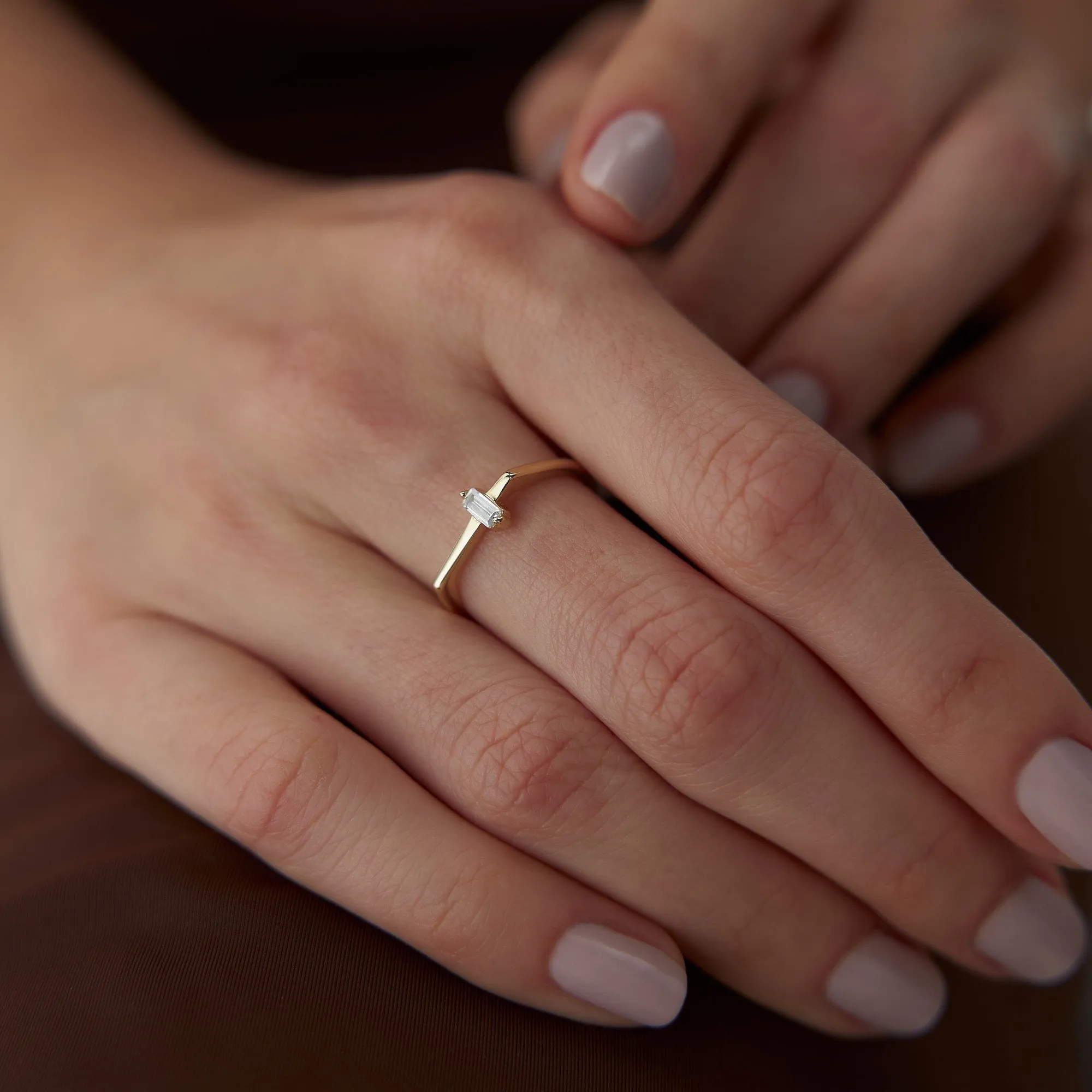 14k Gold Line Mini Baguette Ring