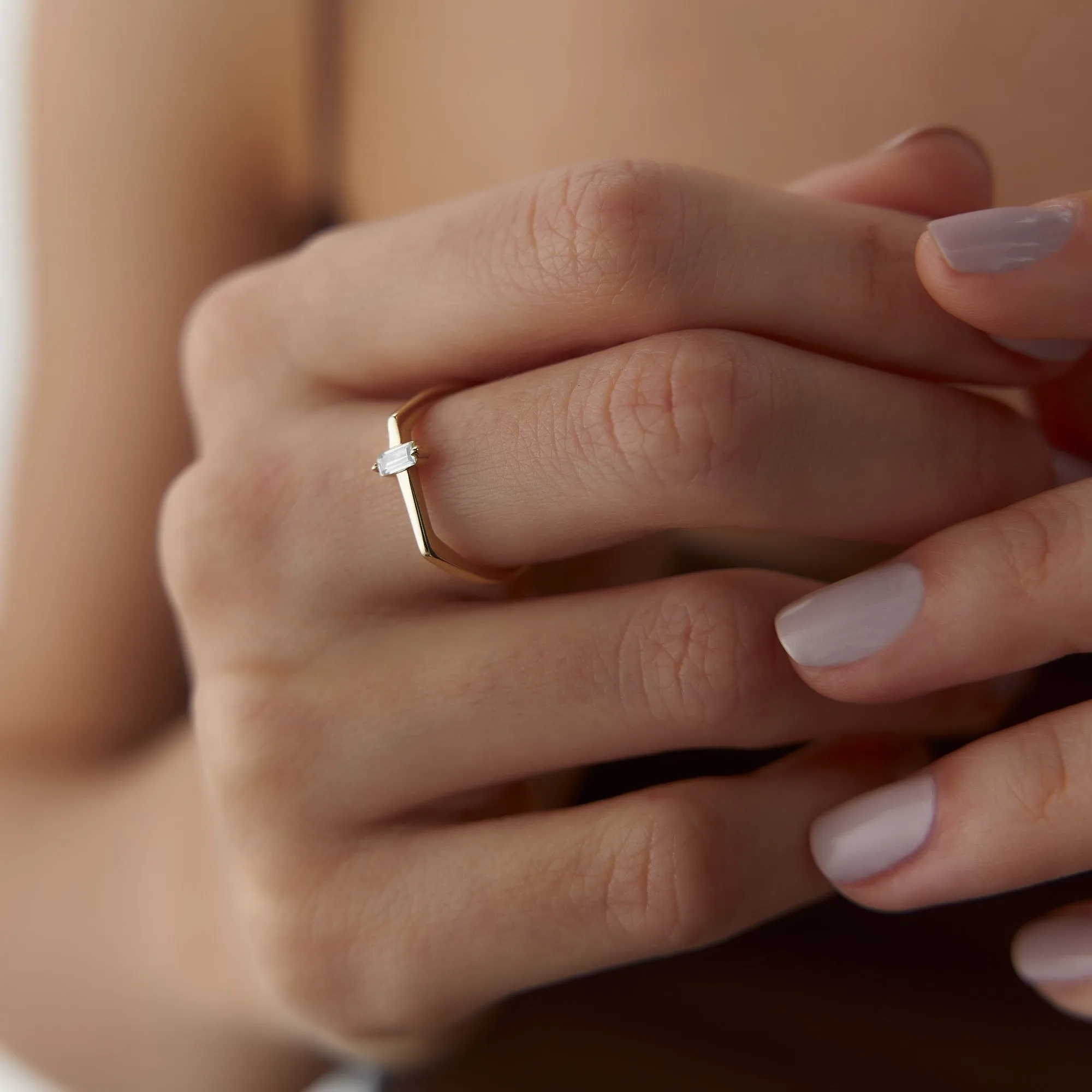 14k Gold Line Mini Baguette Ring