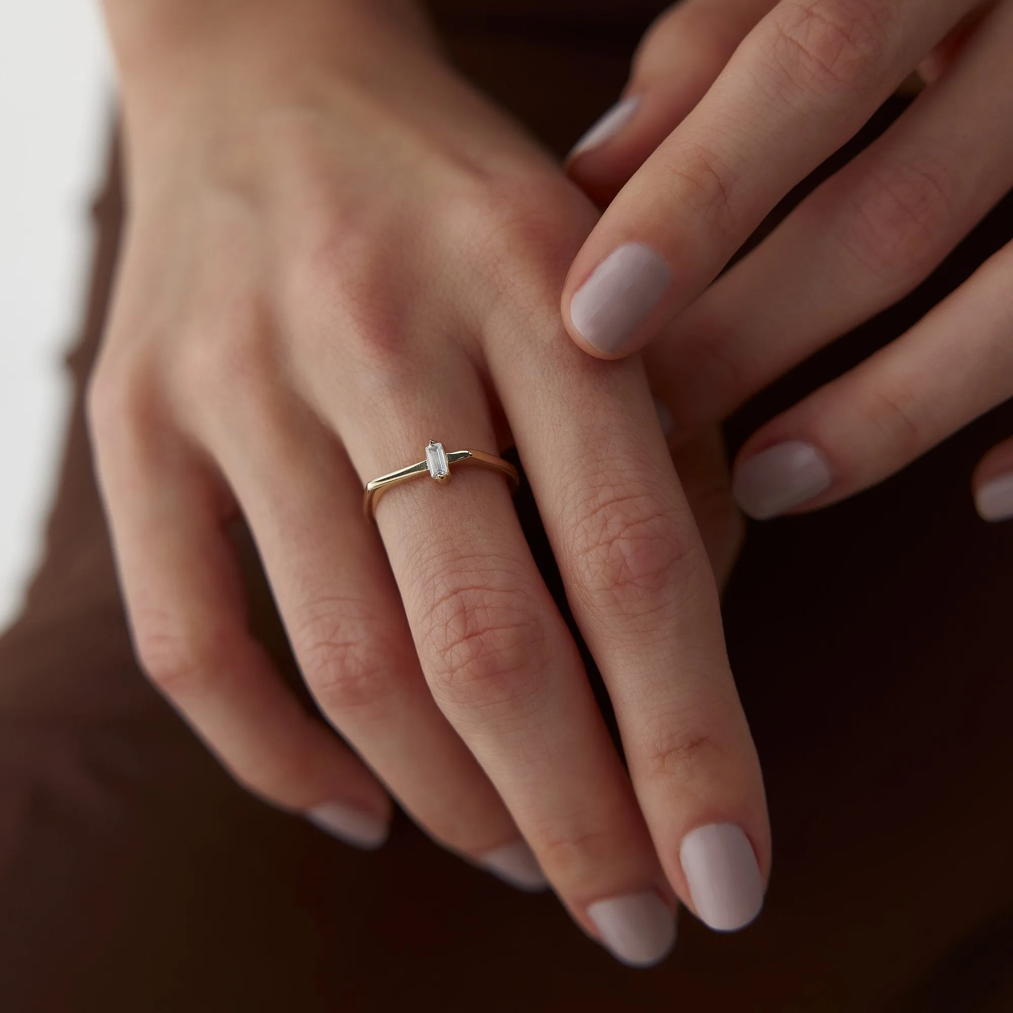 14k Gold Line Mini Baguette Ring