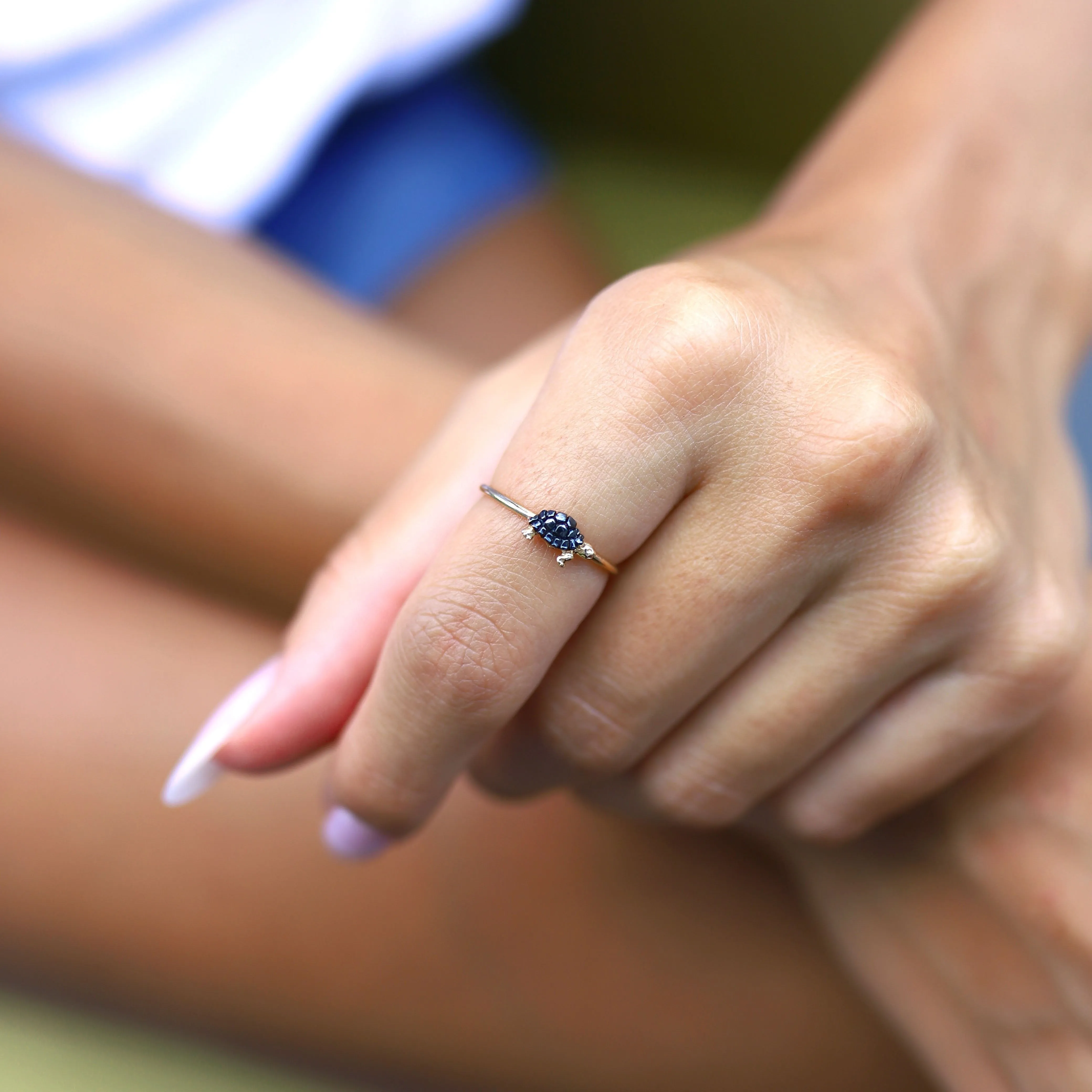 14k Gold Mini Turtle Figure Ring
