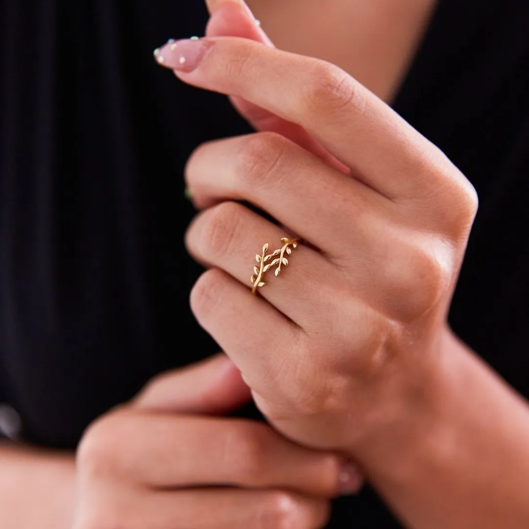 14k Gold Olive Branch Ring