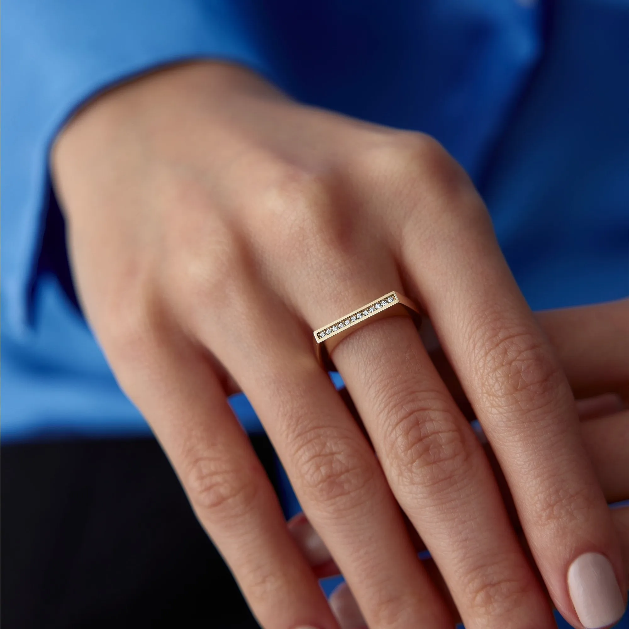 14k Gold Row Stone Line Ring
