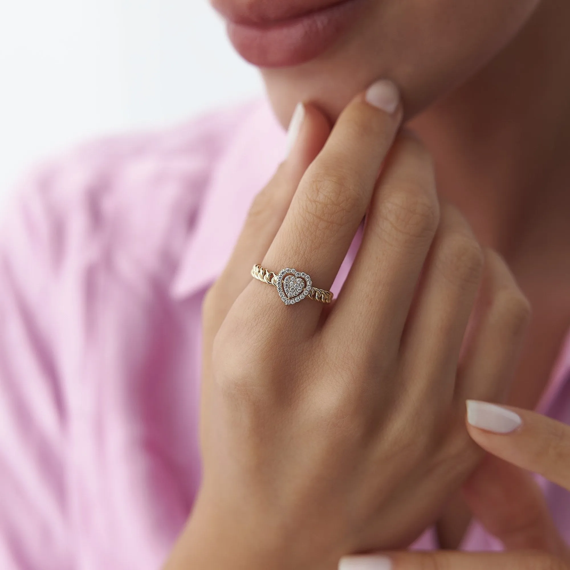 14k Gold Stone Heart Ring