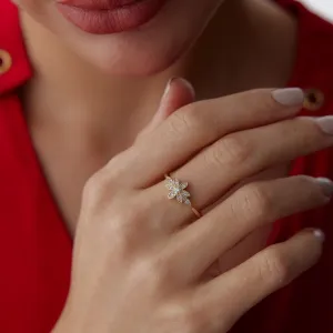 14k Gold Stoned Lotus Ring