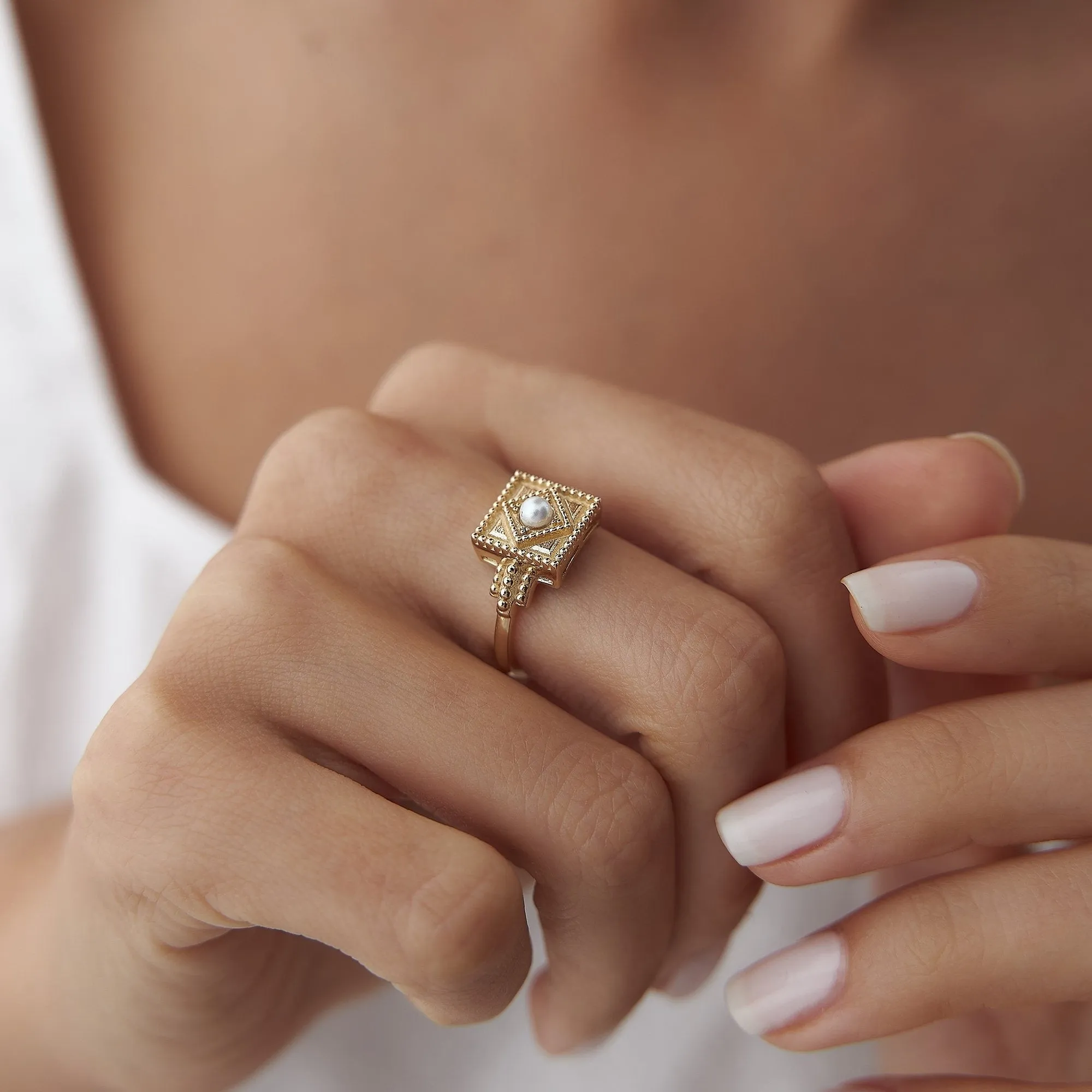 14k Gold Tibetan Pearl Ring