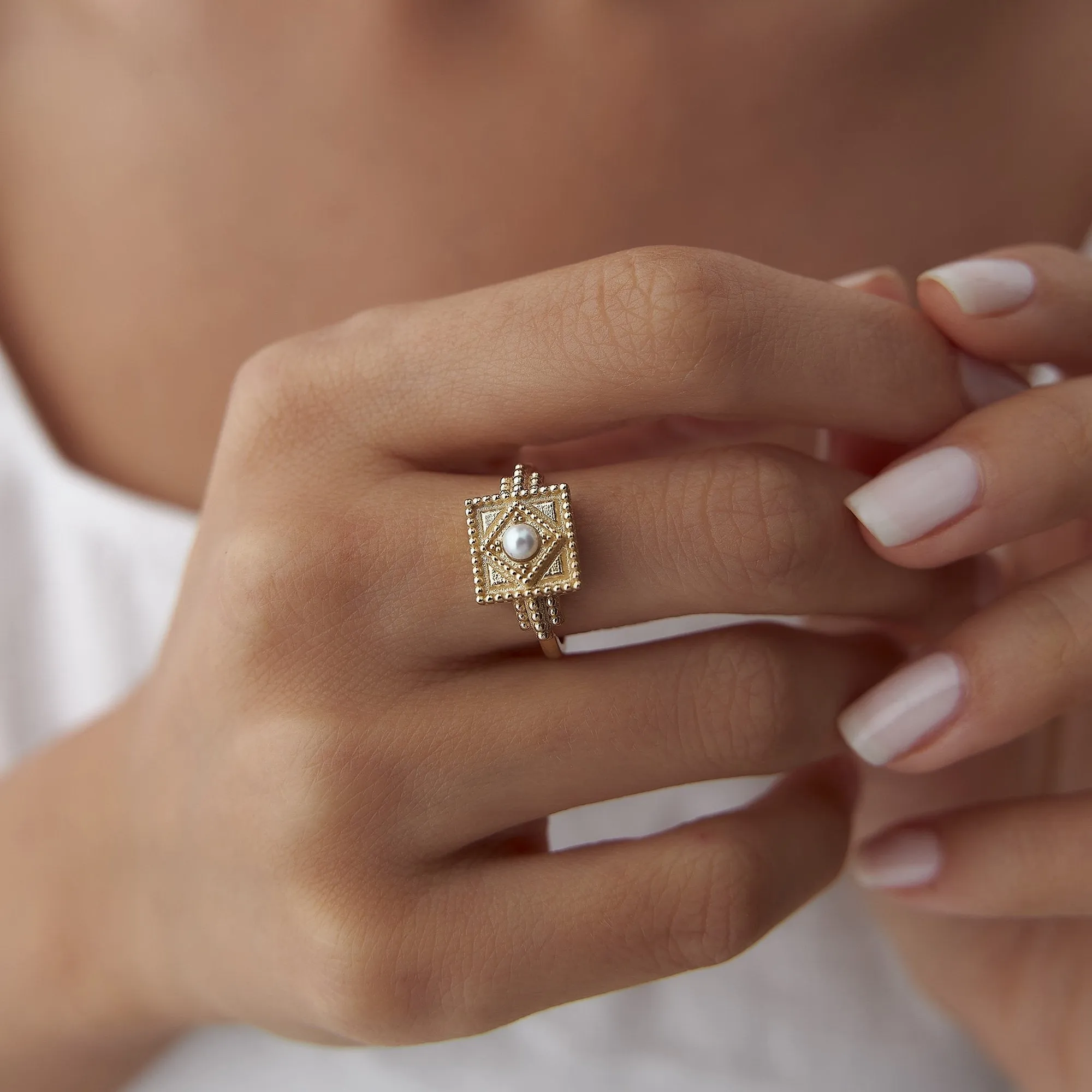 14k Gold Tibetan Pearl Ring