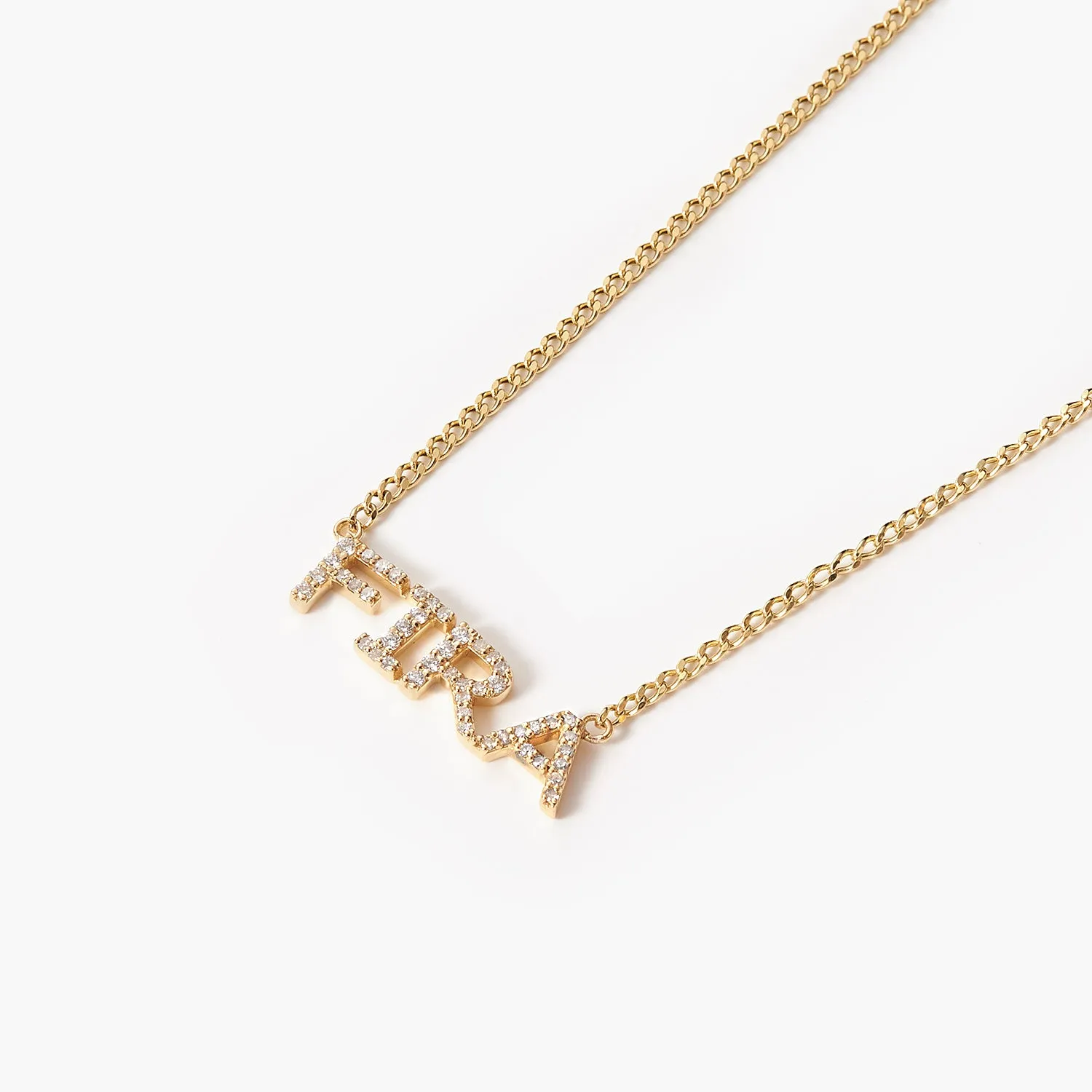 14K Ladies Full Diamond Script Gold Name Necklace