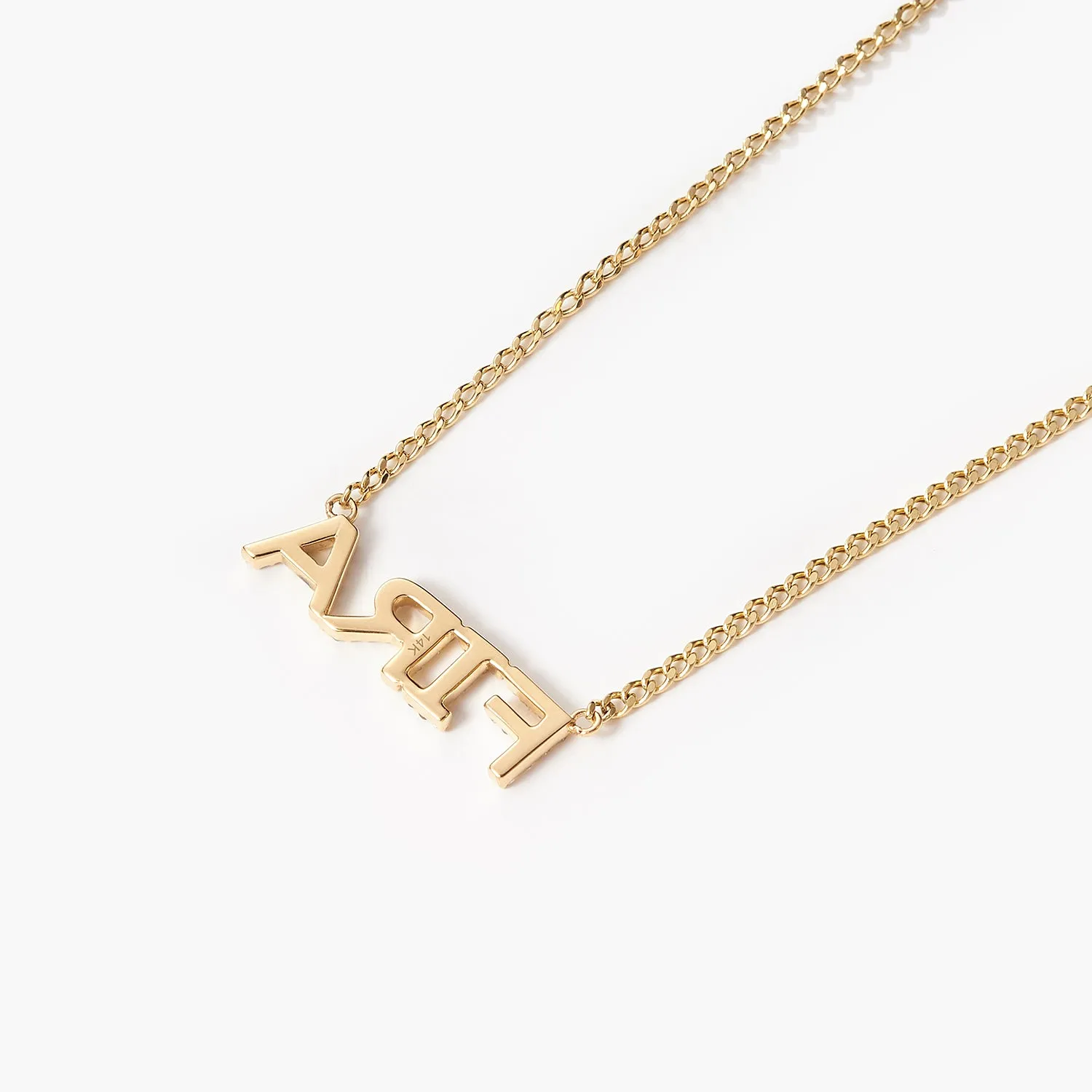 14K Ladies Full Diamond Script Gold Name Necklace