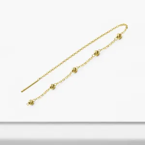 14k Solid Gold Ball Long Threader Earring