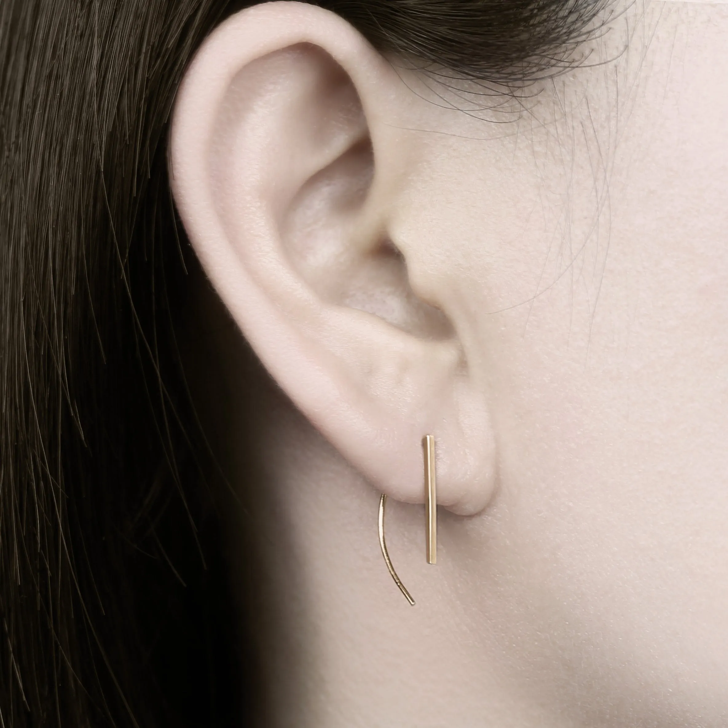 14k Solid Gold Bar Threader Earring