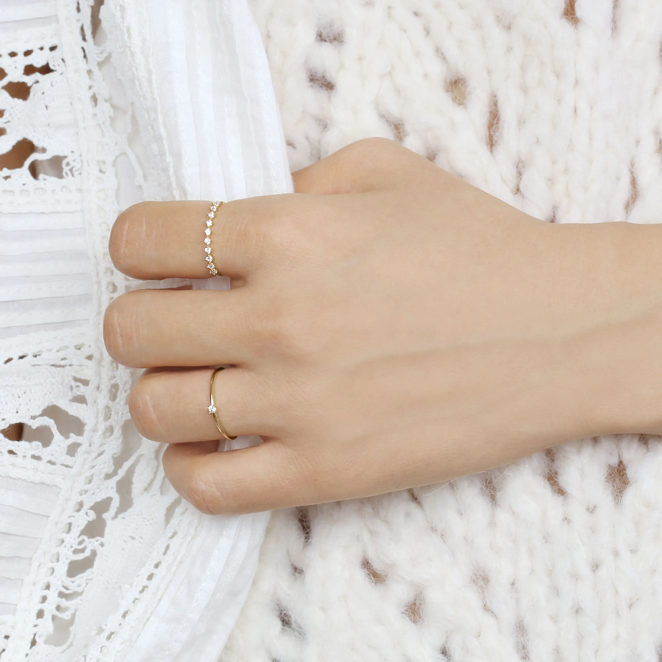 14k Solid Gold Dainty CZ Ring