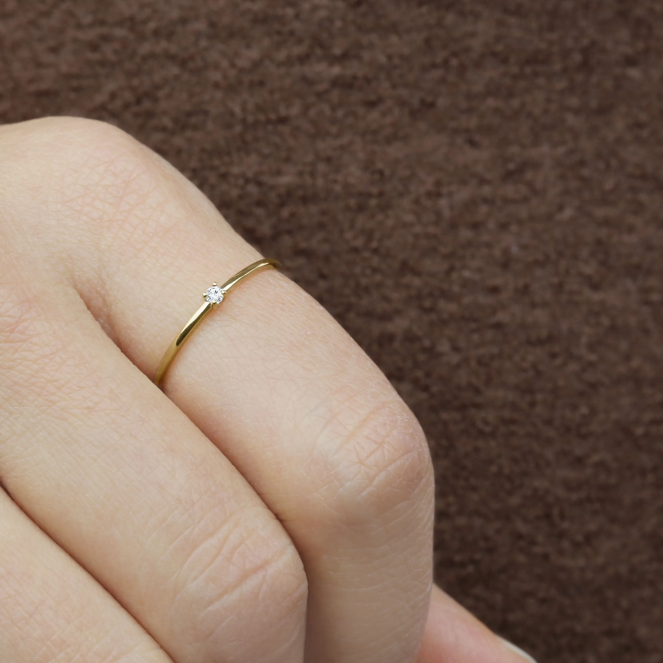 14k Solid Gold Dainty CZ Ring