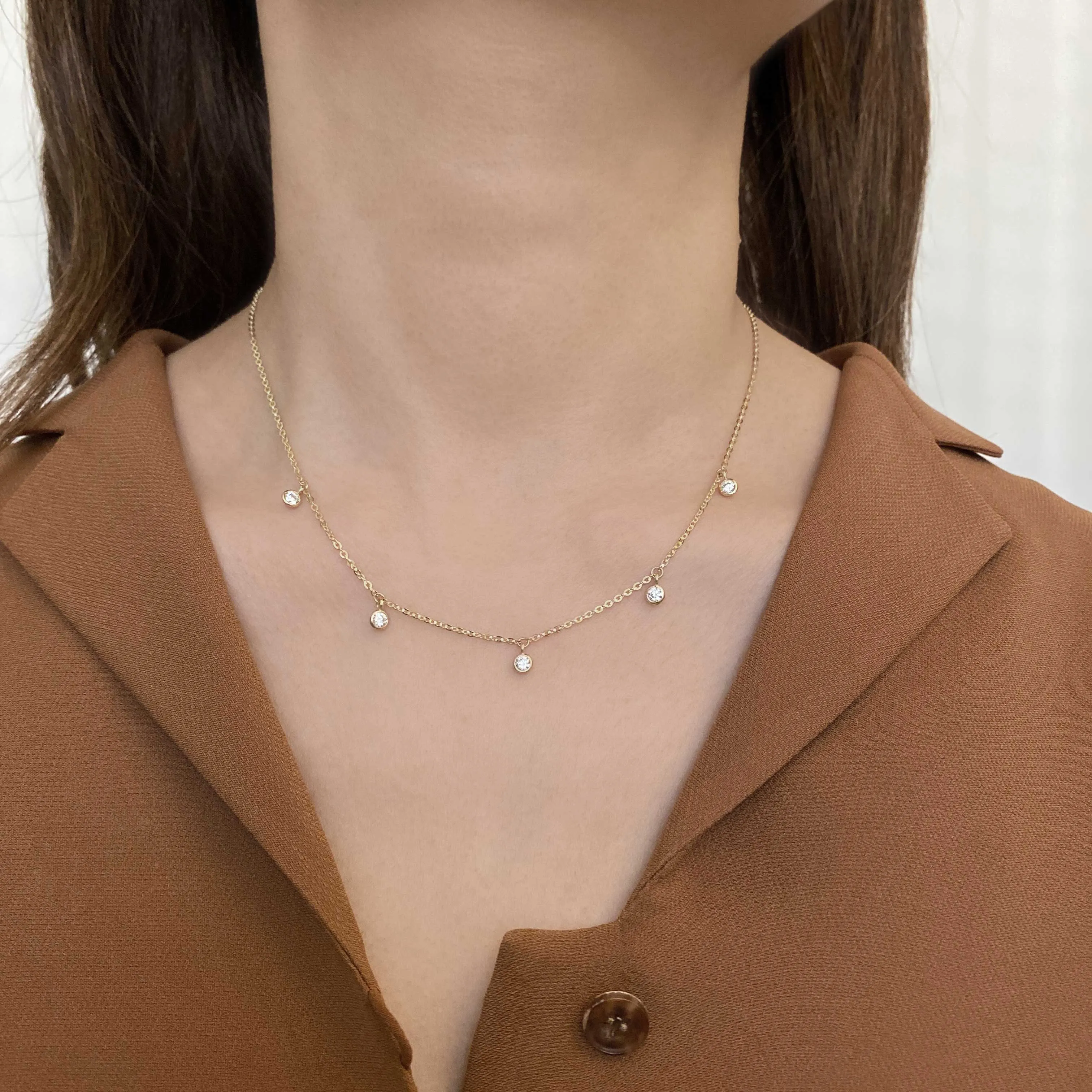 14k Solid Gold Dangling CZ Necklace