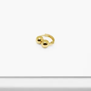 14k Solid Gold Double Ball Hoop Earring