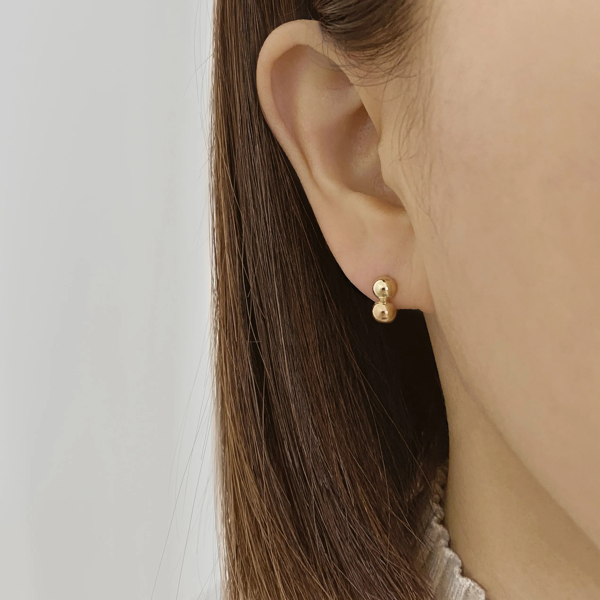 14k Solid Gold Double Ball Hoop Earring