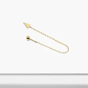 14k Solid Gold Flat Triangle Chain Screw Ball Earring